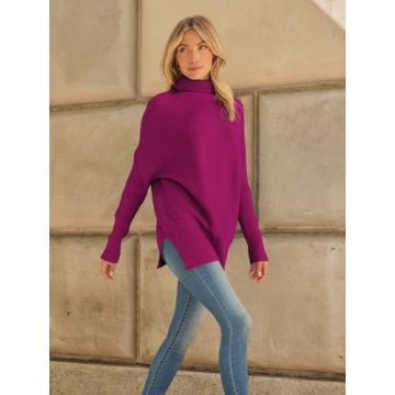 LILLUSORY Womens Turtleneck Oversized Tunic Fall Sweaters 2024 Trendy Casual Long Pullover Knit Winter Casual Cute Poncho Fashion Trendy Clothes Outfits Clothing Tops Hot Pink