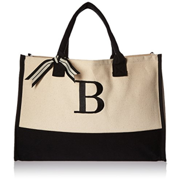 Mud Pie Classic Black and White Initial Canvas Tote Bags (B), 100% Cotton, 17" x 19" x 2"