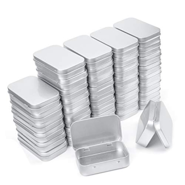 Aybloom Metal Rectangular Empty Hinged Tins - 40 Pack Silver Mini Portable Box Containers Small Stor...