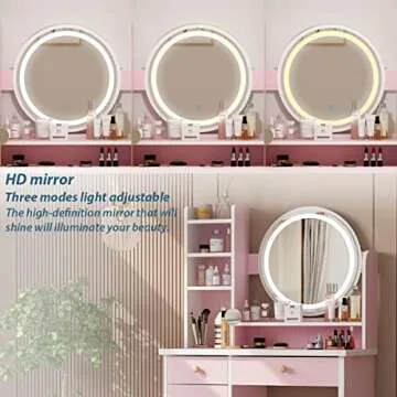Stylish AGOTENI Makeup Vanity with LED Lights and Bench