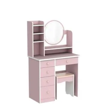 Stylish AGOTENI Makeup Vanity with LED Lights and Bench