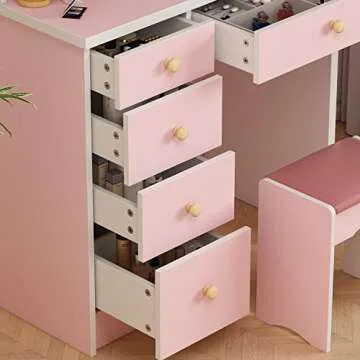 Stylish AGOTENI Makeup Vanity with LED Lights and Bench