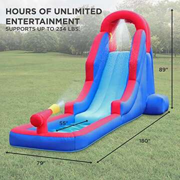 Sunny & Fun Compact Inflatable Water Slide Park – Heavy-Duty Nylon for Outdoor Fun - Climbing Wall...