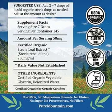 Organic Liquid Stevia Sweetener – Alcohol Free and Kosher Sweet Sugar Substitute Stevia Drops - 1oz Glass Bottle