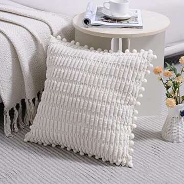 Fancy Homi 2 Packs Cream Boho Decorative Throw Pillow Covers 18x18 Inch with Pom-poms for Couch Bed ...
