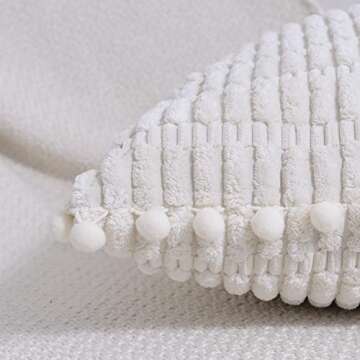 Fancy Homi 2 Packs Cream Boho Decorative Throw Pillow Covers 18x18 Inch with Pom-poms for Couch Bed Living Room, Modern Farmhouse Home Decor, Soft Corduroy Cute Square Cushion Case 45x45 cm