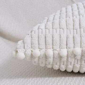 Fancy Homi 2 Packs Cream Boho Decorative Throw Pillow Covers 18x18 Inch with Pom-poms for Couch Bed Living Room, Modern Farmhouse Home Decor, Soft Corduroy Cute Square Cushion Case 45x45 cm