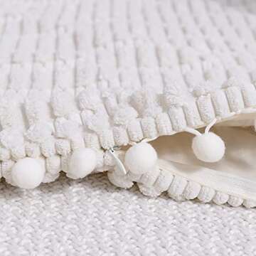 Fancy Homi 2 Packs Cream Boho Decorative Throw Pillow Covers 18x18 Inch with Pom-poms for Couch Bed Living Room, Modern Farmhouse Home Decor, Soft Corduroy Cute Square Cushion Case 45x45 cm