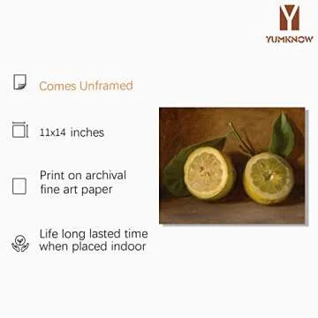 Vintage Lemon Decor - Yellow Lemon Kitchen Decor - Lemon Themed Wall Art Poster Picture Print for Ba...