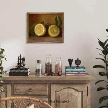 Vintage Lemon Decor - Yellow Lemon Kitchen Decor - Lemon Themed Wall Art Poster Picture Print for Bathroom Bedroom - Fruit Painting for Farmhouse Dining Pantry - Lemon Still Life Sign 11x14 Unframed