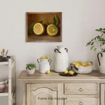 Vintage Lemon Decor - Yellow Lemon Kitchen Decor - Lemon Themed Wall Art Poster Picture Print for Bathroom Bedroom - Fruit Painting for Farmhouse Dining Pantry - Lemon Still Life Sign 11x14 Unframed
