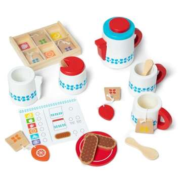 Melissa & Doug 20-Piece Steep and Serve Wooden Tea Set - Play Food and Kitchen Accessories | Play Tea Set, Pretend Play Tea Set Toy For Kids Ages 3+