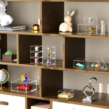 NIUBEE Acrylic Storage Box with Lids, 6.8‘’ Clear Mult-Purpose Box Square Stackable for Office, Home, Mini Cube Containers for Jewelry, Staples, Mini Toys