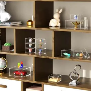 NIUBEE Acrylic Storage Box with Lids, 6.8‘’ Clear Mult-Purpose Box Square Stackable for Office, Home, Mini Cube Containers for Jewelry, Staples, Mini Toys