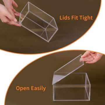 NIUBEE Acrylic Storage Box with Lids, 6.8‘’ Clear Mult-Purpose Box Square Stackable for Office, Home, Mini Cube Containers for Jewelry, Staples, Mini Toys