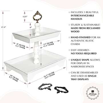 Rustic Wood Two Tiered Tray by Felt Creative Home Goods, Rectangle 2 Tier Serving Tray for Coffee Ba...