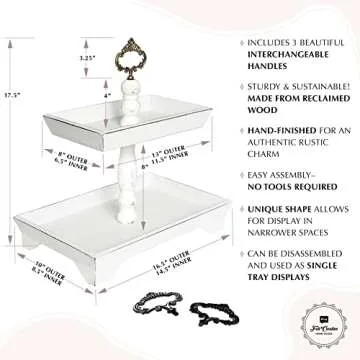 Rustic Wood Two Tiered Tray by Felt Creative Home Goods, Rectangle 2 Tier Serving Tray for Coffee Ba...
