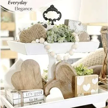 Rustic Wood Two Tiered Tray by Felt Creative Home Goods, Rectangle 2 Tier Serving Tray for Coffee Bar, Kitchen Counter, Dining Room Table, Cupcake Stand, Holiday and Farmhouse Decor (Rustic White)