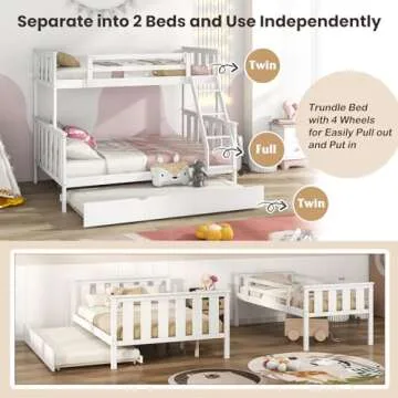 Giantex Bunk Bed with Trundle - Solid Wood 3-in-1 Solution