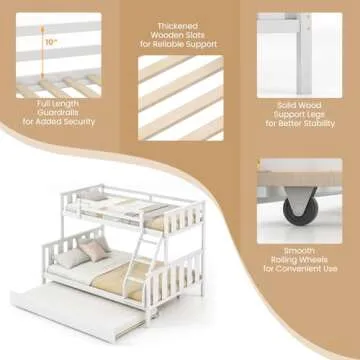 Giantex Bunk Bed with Trundle - Solid Wood 3-in-1 Solution