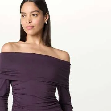 The Drop Stevie Off Shoulder Maxi Dress in Perfect Plum