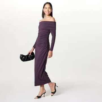 The Drop Stevie Off Shoulder Maxi Dress in Perfect Plum