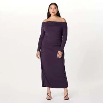 The Drop Stevie Off Shoulder Maxi Dress in Perfect Plum
