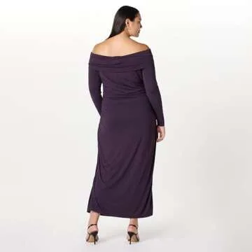 The Drop Stevie Off Shoulder Maxi Dress in Perfect Plum