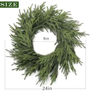 Norfolk Pine Garland - 9ft & Real Touch Norfolk Pine Wreath - 24" for Holiday, Fireplace, Mantle, Window, Stairs, Indoor, Outdoor Decor