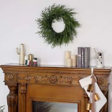 Norfolk Pine Garland - 9ft & Real Touch Norfolk Pine Wreath - 24" for Holiday, Fireplace, Mantle, Window, Stairs, Indoor, Outdoor Decor