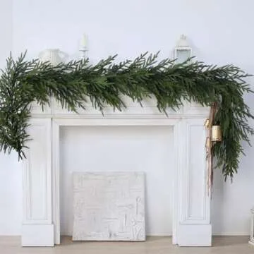 Norfolk Pine Garland - 9ft & Real Touch Norfolk Pine Wreath - 24" for Holiday, Fireplace, Mantle, Window, Stairs, Indoor, Outdoor Decor