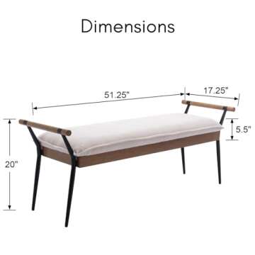 Ya-Home Mid-Century Modern Bench, Upholstered Chenille Fabric Entryway Bench with Armrest Metal Legs...