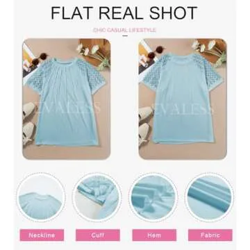 EVALESS Womens Fashion Spring Summer Tops 2025 Crewneck Sexy Patchwork Lace Short Sleeve Outfits T Shirts Casual Going Out Knitted Tops Blouses Clothes Sky Blue Medium