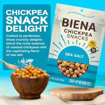 BIENA Chickpea Snacks - Crunchy Sea Salt Roasted Chickpeas - Vegan Protein Snack for Adults & Kids -...