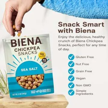 BIENA Crunchy Sea Salt Chickpea Snacks - Vegan Protein