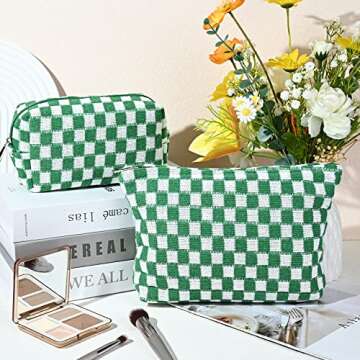 SOIDRAM 2 Pieces Makeup Bag Large Checkered Cosmetic Bag Capacity Canvas Mix Travel Toiletry Bag Org...