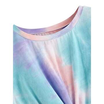 SweatyRocks Women's Casual Twist Front Short Sleeve Crop Top T-Shirt Blue Purple Small