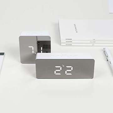 mooas LED Digital Mirror Clock 2 Types, Alarm/Snooze, Temperature, LED Mirror Clock (Rectangle)