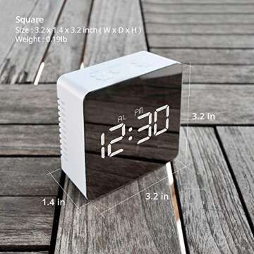 mooas LED Digital Mirror Clock 2 Types, Alarm/Snooze, Temperature, LED Mirror Clock (Rectangle)