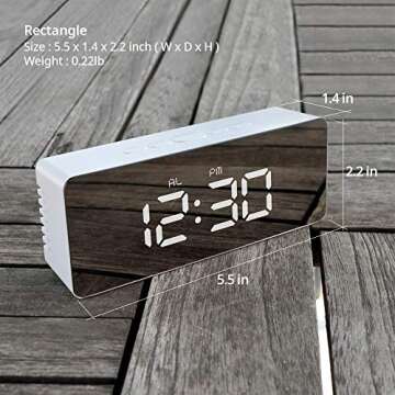 mooas LED Digital Mirror Clock 2 Types, Alarm/Snooze, Temperature, LED Mirror Clock (Rectangle)