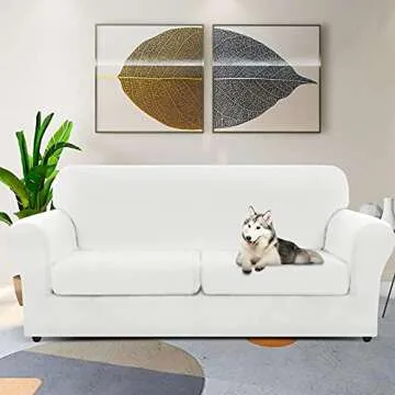 ZNSAYOTX Velvet Couch Cover & Cushion Set – Heavy Duty 3 Piece Slipcover for Living Room (White) 7...
