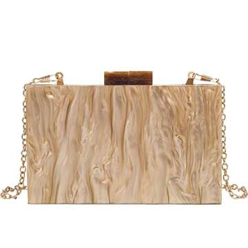 Acrylic Clutch Purses for women Perspex Bag Box Clutch Evening Crossbody Handbags (GOLD 002)