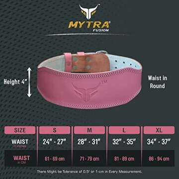 Mytra Fusion Weight Lifting Belt Women Gym Belt 7MM Thick and 4" wide 100% Real Leather Lifting Belts for Women, Ladies weightlifting belt Powerlifting Bodybuilding and Workout belt