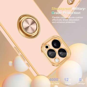 Fingic for iPhone 15 Pro Max Phone Case[with 360° Ring Holder][Support Magnetic Car Mount] Cute Kickstand Slim Women Girl Nonslip TPU Rugged Bumper Protective Case for for iPhone 15 Pro Max,Rose Gold