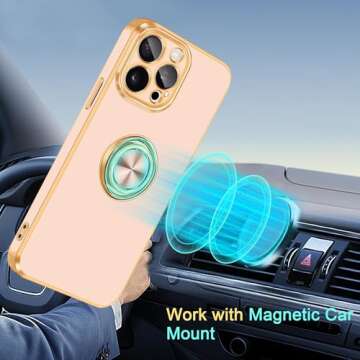 Fingic for iPhone 15 Pro Max Phone Case[with 360° Ring Holder][Support Magnetic Car Mount] Cute Kickstand Slim Women Girl Nonslip TPU Rugged Bumper Protective Case for for iPhone 15 Pro Max,Rose Gold