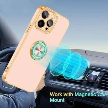Fingic for iPhone 15 Pro Max Phone Case[with 360° Ring Holder][Support Magnetic Car Mount] Cute Kickstand Slim Women Girl Nonslip TPU Rugged Bumper Protective Case for for iPhone 15 Pro Max,Rose Gold