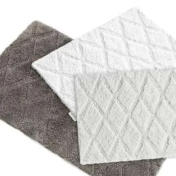 Vera Wang | Tufted Diamond Collection | Soft and Absorbent, Plush Reversible Bath Rug Set, Modern Designer Style for Bathroom Décor, 2-Piece, White,USHS6D1117231