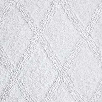 Vera Wang | Tufted Diamond Collection | Soft and Absorbent, Plush Reversible Bath Rug Set, Modern Designer Style for Bathroom Décor, 2-Piece, White,USHS6D1117231