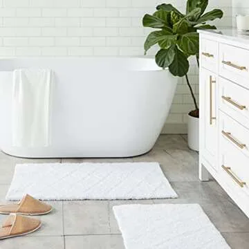 Vera Wang | Tufted Diamond Collection | Soft and Absorbent, Plush Reversible Bath Rug Set, Modern Designer Style for Bathroom Décor, 2-Piece, White,USHS6D1117231