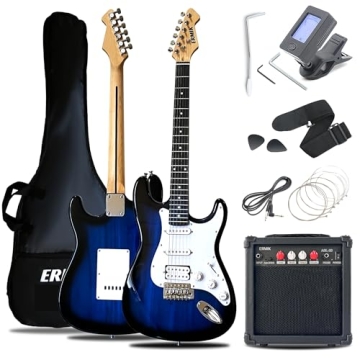 Ermik Soild Body Electric Guitar Kit with Amp 20W, Strings, Strap, Digital Tuner, Picks, Gig Bag, Ca...